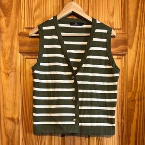 Striped Green and White Sleeveless Sweater Vest